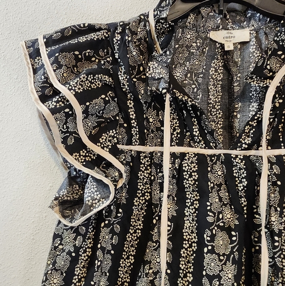 Entro Rue 32 Floral Blouse 100% Cotton Black And Cream Cottagecore Size Small - Picture 9 of 9